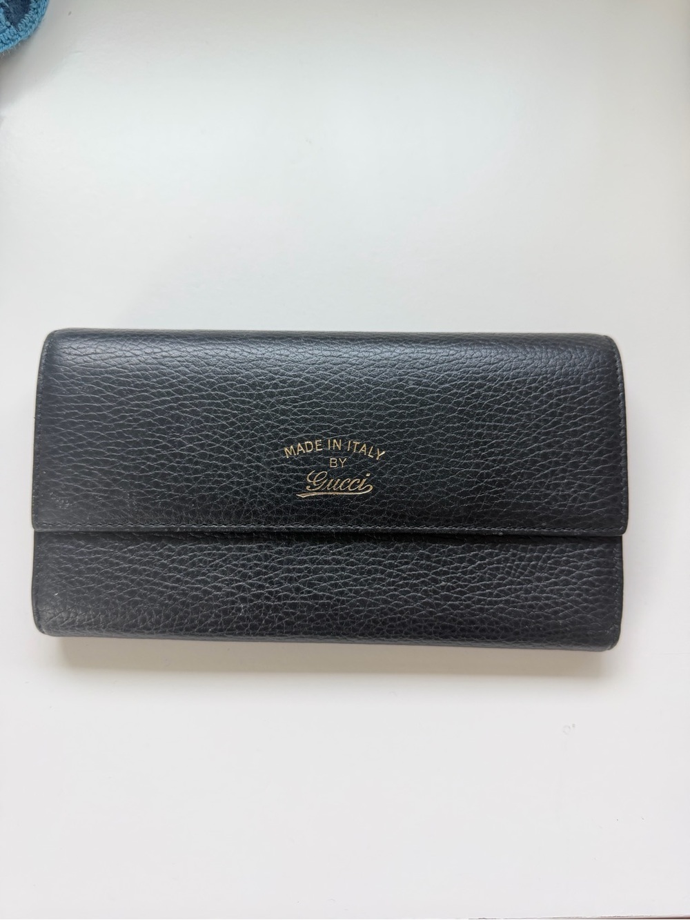Gucci Black Leather Long Continental Wallet with Gold Stamp